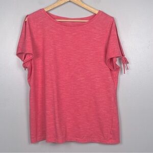 Talbots pink cotton poly blend tie slit sleeve casual top, large.